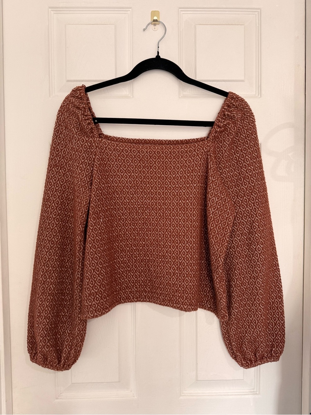 Madewell Jacquard Puff-Sleeve Crop Top Small Great Condition Brick Orange/Rust
